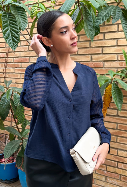 BLUSA PLEAT AZUL MARINO